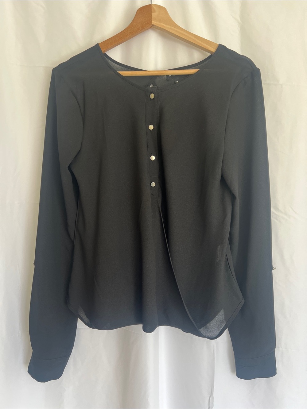 Rampage Black Long-Sleeve Henley Blouse